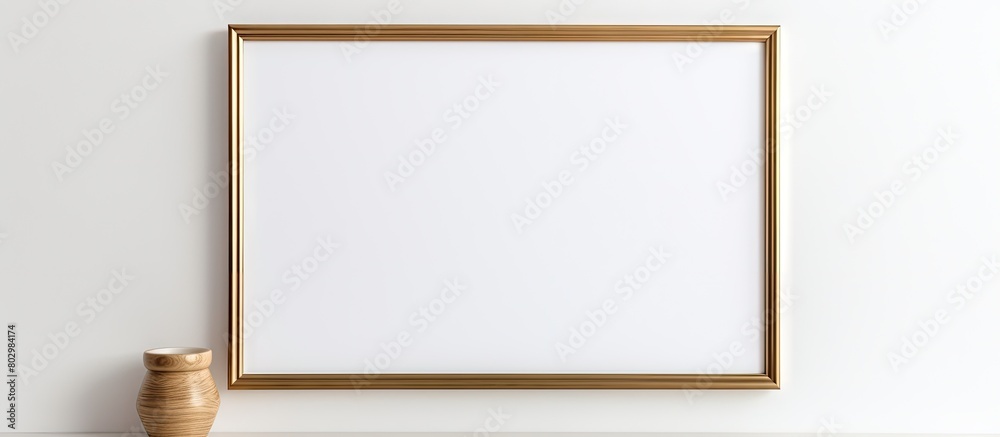 Aufkleber a copy space image of a mock up with a golden frame displayed on a white wall