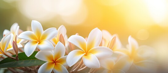A beautiful copy space image featuring frangipani flowers blooming with a softly blurred background - Powered by Adobe