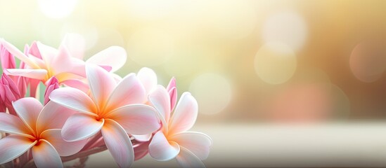 A beautiful copy space image featuring frangipani flowers blooming with a softly blurred background