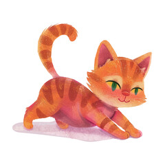 Fototapeta premium Cute cat stretching watercolor illustration
