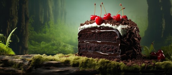 A black forest cake with a copy space image - obrazy, fototapety, plakaty