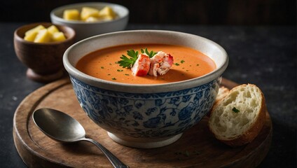 A bowl of lobster bisque