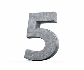 Concrete Number Five 5 Digit Made Of Grey Concrete Stone On White Background 3d Illustration