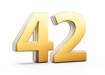 Obraz premium 3D Golden Shiny Number 42 Forty Two With Silver Outline On White Background 3D Illustration