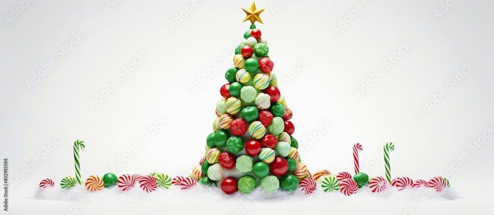 Aufkleber A festive Christmas tree and candy displayed on a white background create an eye catching copy space image