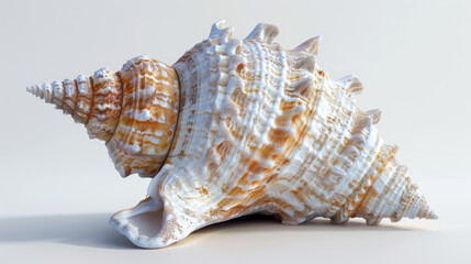 A detailed 3D illustration of a textured seashell with intricate patterns and rich colors, displayed on a plain white background.