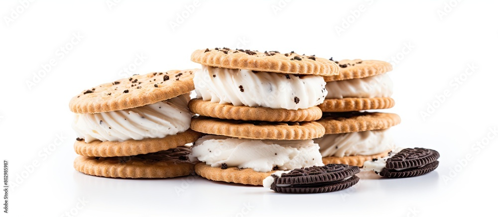 Poster A copy space image of cracker cookies with cream on a white background