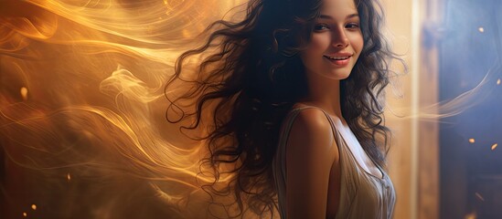 A captivating image captured of a joyful brunette girl with a sensuous aura leaving room for further creativity in the background. with copy space image. Place for adding text or design