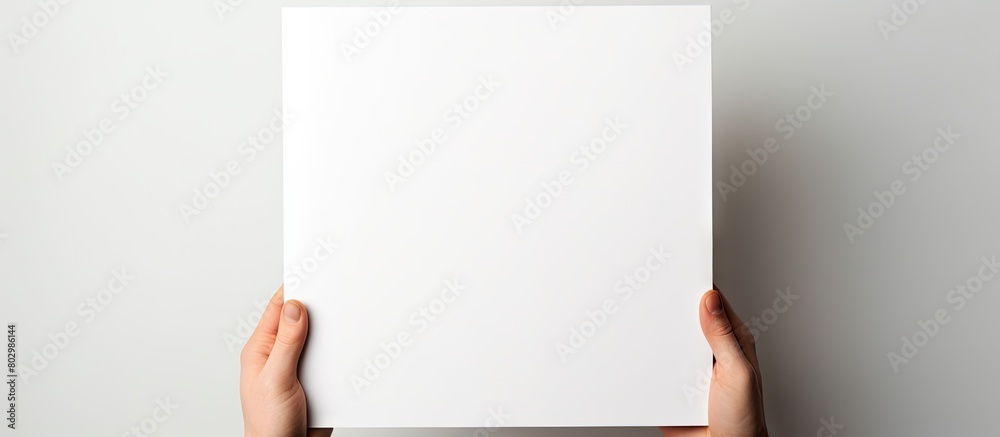 Poster a copy space image of a white background featuring a person holding a blank notebook