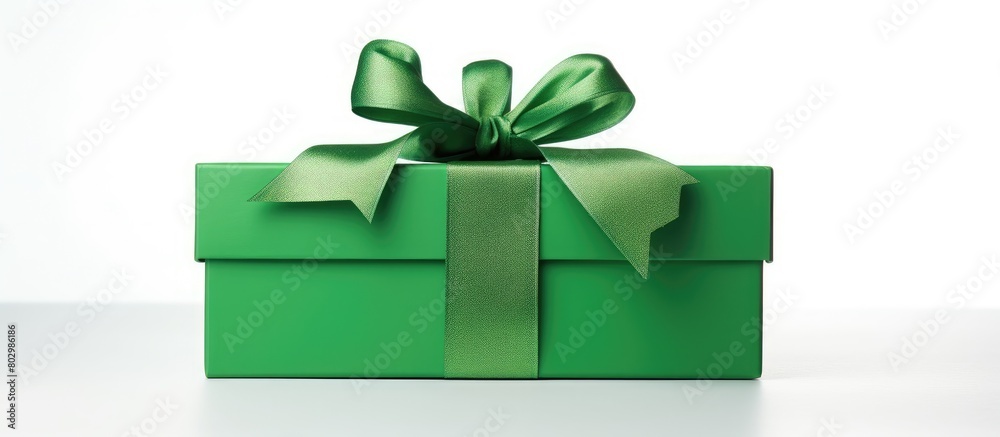 Aufkleber A copy space image of an open green gift box with a lid and ribbon is displayed on a white background