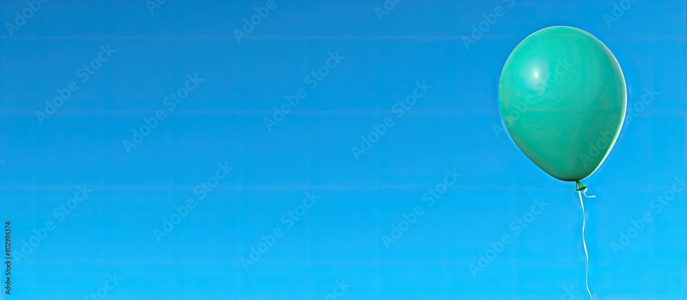 Poster a blue balloon stands alone on a vibrant green backdrop allowing for ample copy space in the image