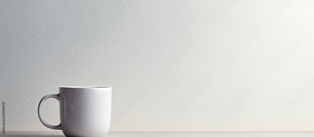 Poster A cup placed alone with no other objects around set against a plain white backdrop creating ample empty space in the image