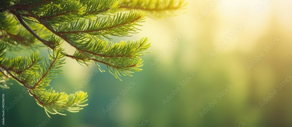 Poster a close up of pine branches against a natural backdrop with a copy space image of a sunny spring lan