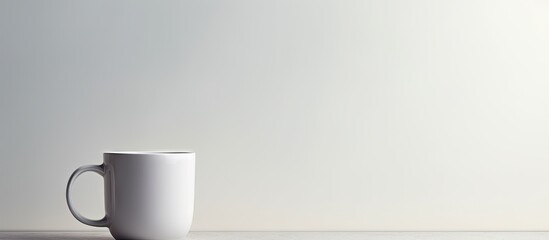 A cup placed alone with no other objects around set against a plain white backdrop creating ample empty space in the image