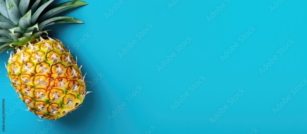 Aufkleber a copy space image featuring a sliced pineapple viewed from above resting on a vibrant turquoise bac