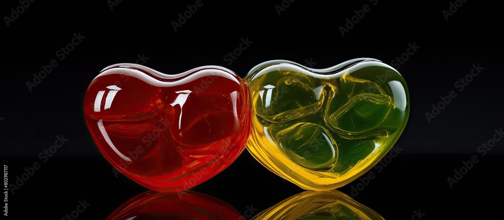 Poster a colorful marmalade with a heart shaped form in shades of red yellow and green is displayed in the 