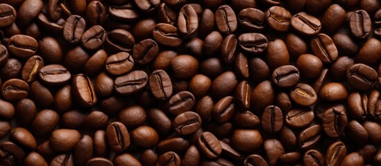 Fototapeta premium A bird s eye view of coffee beans as a background creating an enticing copy space image
