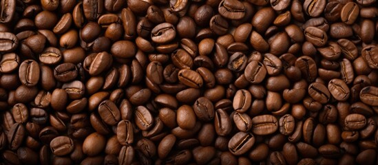 A copy space image depicting the textured background of roasted coffee beans