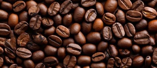 Obraz premium A copy space image depicting the textured background of roasted coffee beans