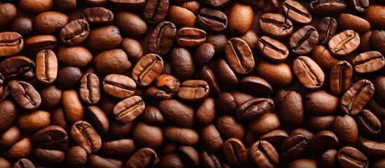 Fototapeta premium A bird s eye view of coffee beans as a background creating an enticing copy space image
