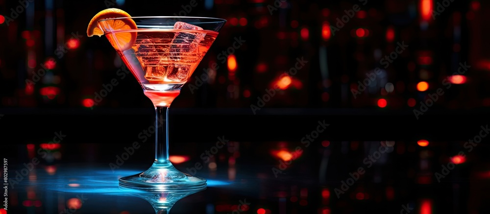 Poster A cocktail sits on a black background at a vibrant night club bar creating a visually appealing copy space image