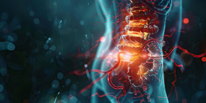 Neurogenic Bladder: The Urinary Incontinence and Bladder Dysfunction - Visualize a person with a highlighted spinal cord affecting bladder control, experiencing urinary incontinence and bladder dysfun