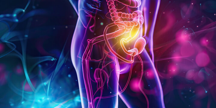 Neurogenic Bladder: The Urinary Incontinence and Bladder Dysfunction - Visualize a person with a highlighted spinal cord affecting bladder control, experiencing urinary incontinence and bladder dysfun