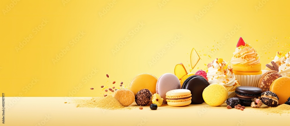 Poster A copy space image with a yellow background adorned with delightful confectionery sprinkling
