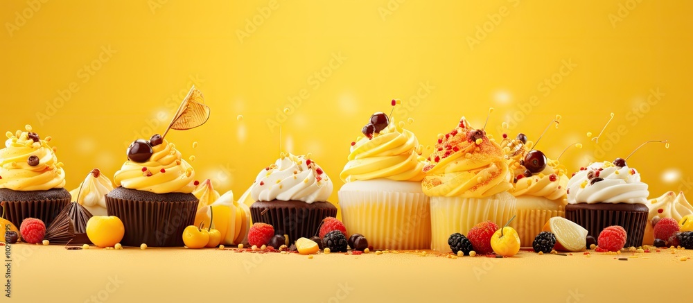 Poster A copy space image with a yellow background adorned with delightful confectionery sprinkling