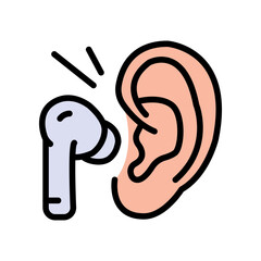 Wireless earphones headphones color icon. Wireless headphones vector line icon for web design isolated on white background.