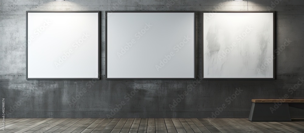 Poster a dark grey wall is adorned with a trio of poster mockups providing ample blank white space for show
