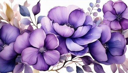 Purple watercolor splashed flowery artistic background