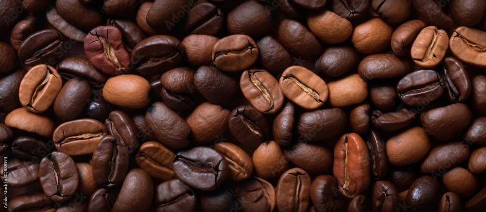 Aufkleber a close up view of a background with roasted coffee beans showing a mixture of various types of coff