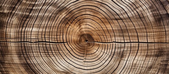 Fototapeta premium A copy space image of a textured wood background displaying a top cut of a tree trunk with rings and a rough surface