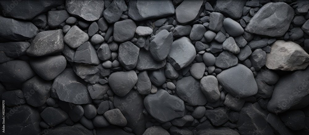 Aufkleber A dark background made of concrete adorned with stones creating an interesting and textured copy space image