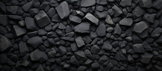 A dark background made of concrete adorned with stones creating an interesting and textured copy space image