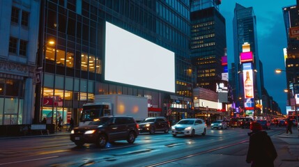 Giant Billboard on Side of Building in Busy Street: Realistic Photography with Color Grading