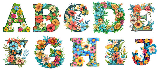 Naklejka premium flowers alphabet Clipart floral abc Bundle, png, genrated ai