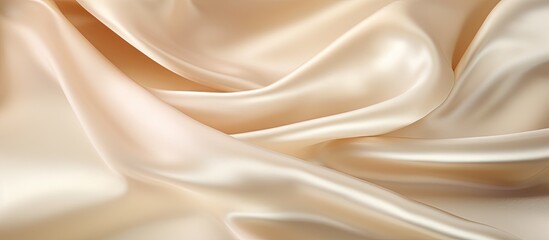 A close up image of folded beige satin fabric providing copy space It showcases the color texture...