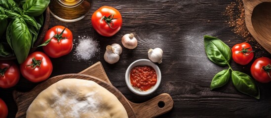 ingredients ,pizza and dough on the table concept of making your own pizza