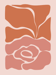 Abstract rose poster. Romantic floral vector trendy groovy aesthetics, contemporary background for prints.