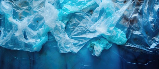 A copy space image with an abstract background pattern texture made from plastic bags emphasizing the concept of avoiding plastic bags to save the world and protect the earth