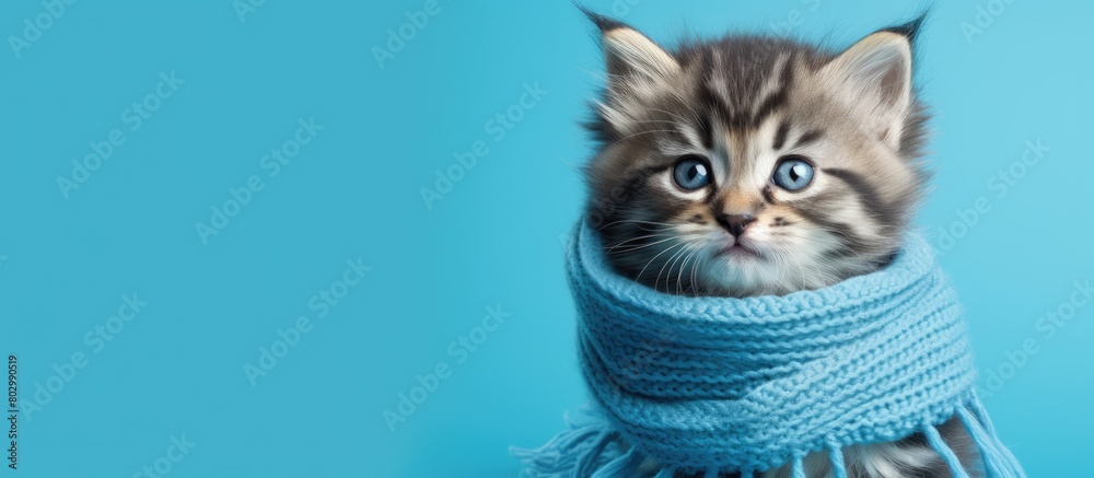 Poster a beautifully dressed kitten is ready for the cold autumn and winter seasons wearing a warm sweater 