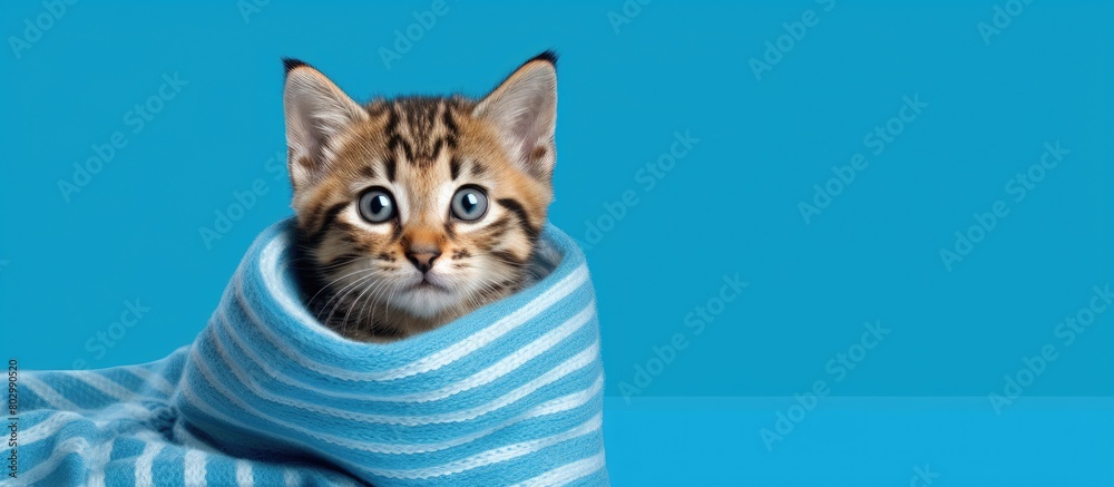 Poster a beautifully dressed kitten is ready for the cold autumn and winter seasons wearing a warm sweater 