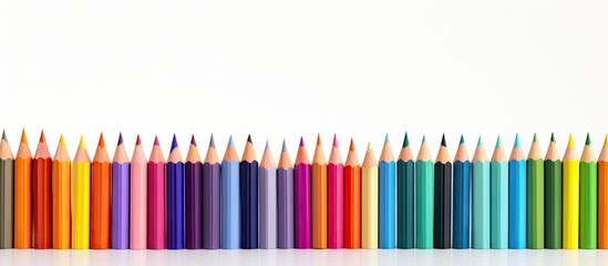 A copy space image showcasing colorful pencils placed on a white backdrop
