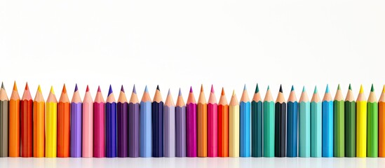 A copy space image showcasing colorful pencils placed on a white backdrop