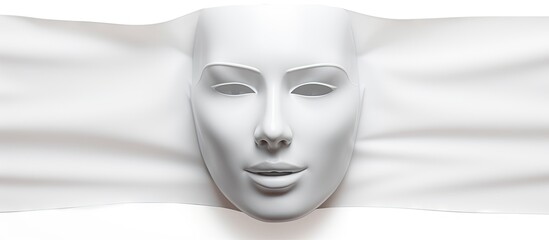 A face mask is depicted on a white background with empty space for additional images or text