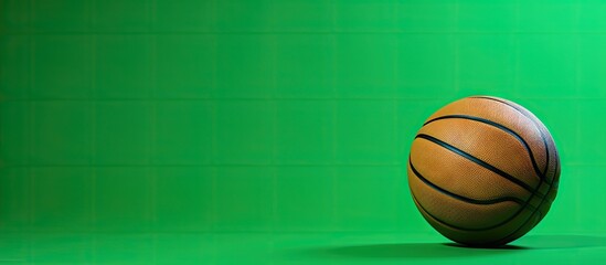 Fototapeta premium A basketball ball isolated on a green background with a chroma key creating a copy space image
