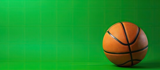 A basketball ball isolated on a green background with a chroma key creating a copy space image
