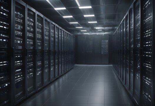 Black computer servers, cloud technology, data in the cloud.